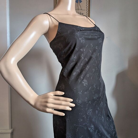 Vintage 90s Byer Too Black Midi Dress Cocktail Floral Glitter Whimsygoth Size S - Picture 9 of 13